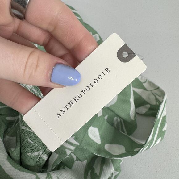 By Anthropologie Dress Womens XS Green Smocked Bandeau Leaf Tropical Cutout Maxi - Picture 2 of 14